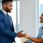 A diverse angel investor and a confident entrepreneur in professional business attire, fully clothed, are engaged in a collaborative discussion in a modern, well-lit office meeting room. They are looking at each other with expressions of shared understanding and mutual respect, symbolizing a focus on strategic vision beyond just numbers. The atmosphere is professional and purposeful. safe for work, appropriate content, fully clothed, professional dress, perfect anatomy, correct proportions, natural pose, well-formed hands, proper finger count, natural body proportions, high resolution, sharp focus, professional photography.